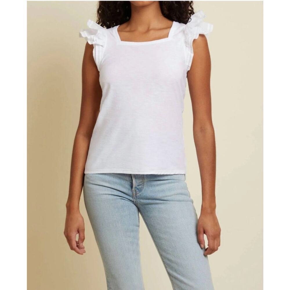 Nation Los Angeles White Short Ruffle Sleeve Ladies Top Size Medium